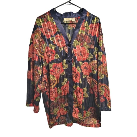 Victoria's Secret Gold Label Vintage Floral Satin Sleep Set Pajamas Size Medium - Picture 2 of 9